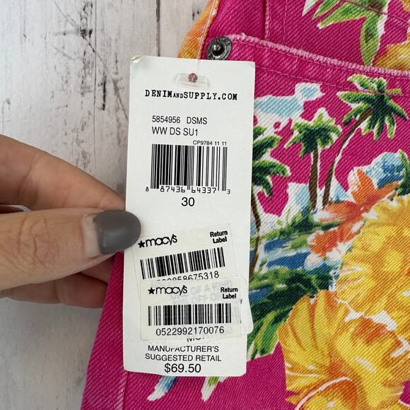 NWT Denim & Supply Ralph Lauren Pink Tropical Floral Mini Denim Shorts Size 30 - Picture 3 of 16